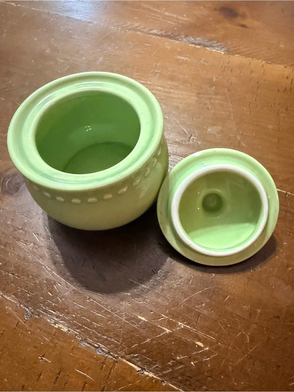 Pottery Barn Emma Green Ceramic Sugar Jar with Lid